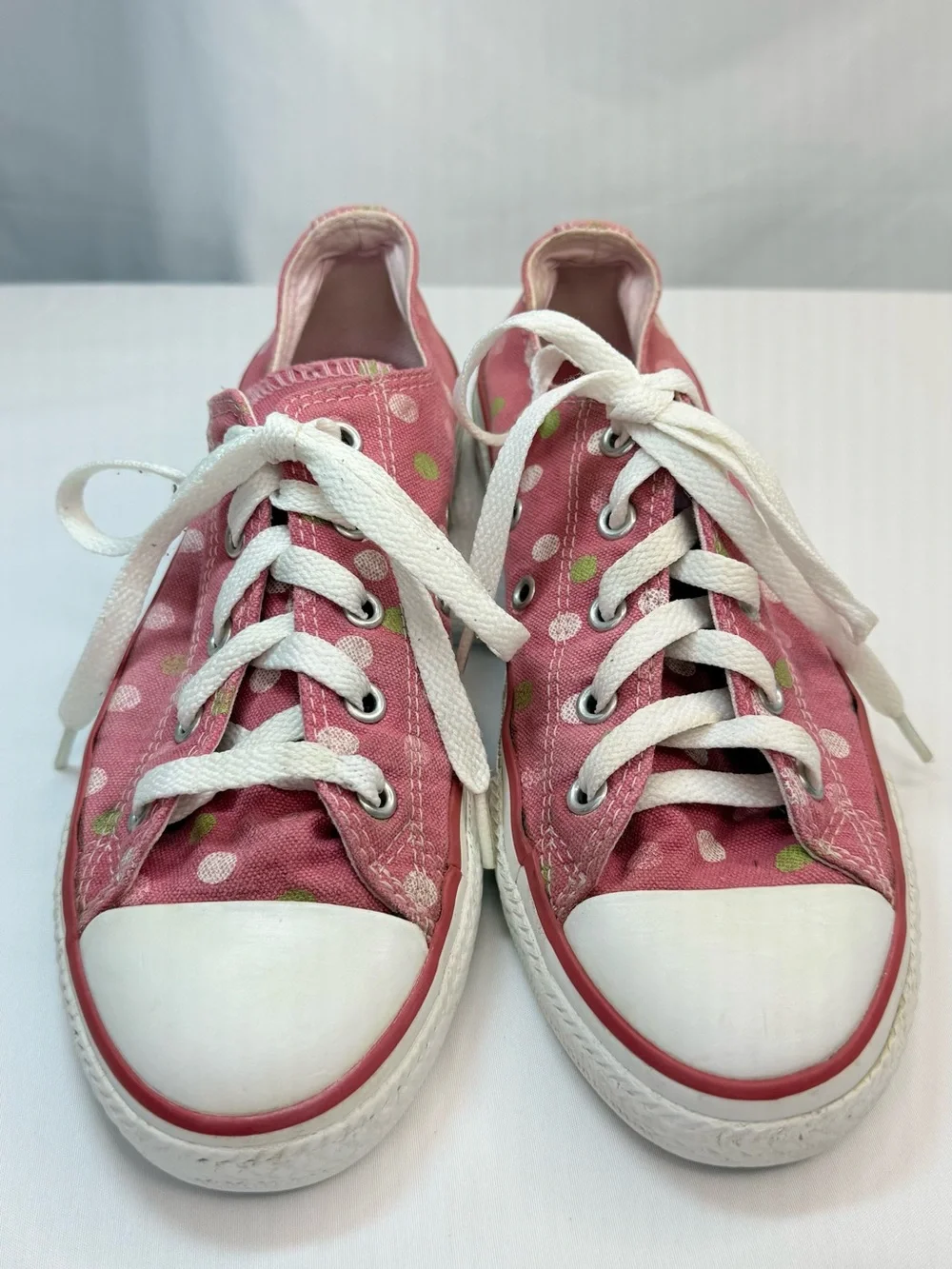 Converse All-Star Pink Polka Dot Low-Top Canvas Sneakers Girls Size 3 VGUC